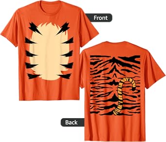 FRONT & BACK Orange Tiger Costume Kids DIY Halloween Costume T-Shirt