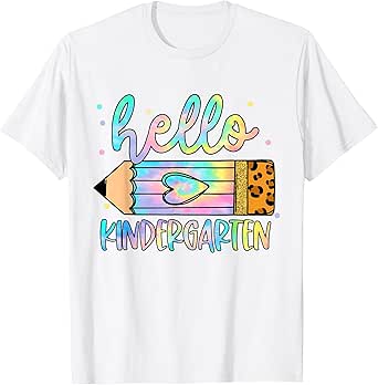 Back To School Hello Kindergarten Leopard Tie Dye Pencil Kid T-Shirt
