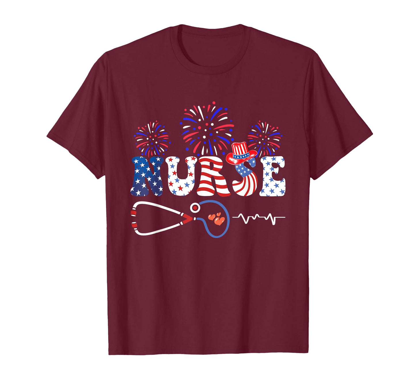 USA American Flag Patriotic Nurse Stethoscope 4th of July T-Shirt