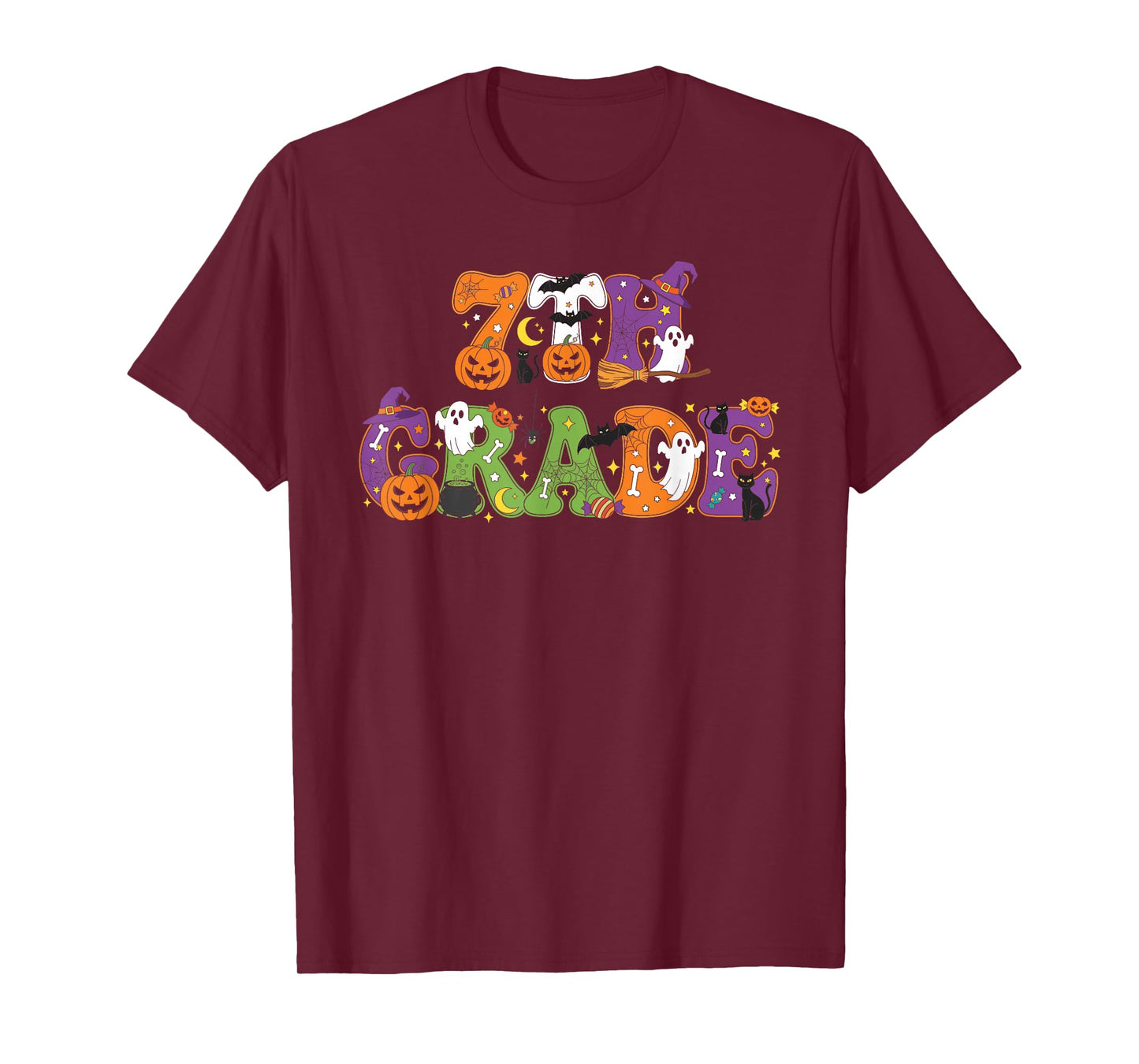 7th Grade Pumpkin Ghost Skeleton Halloween Kids Mens Womens T-Shirt