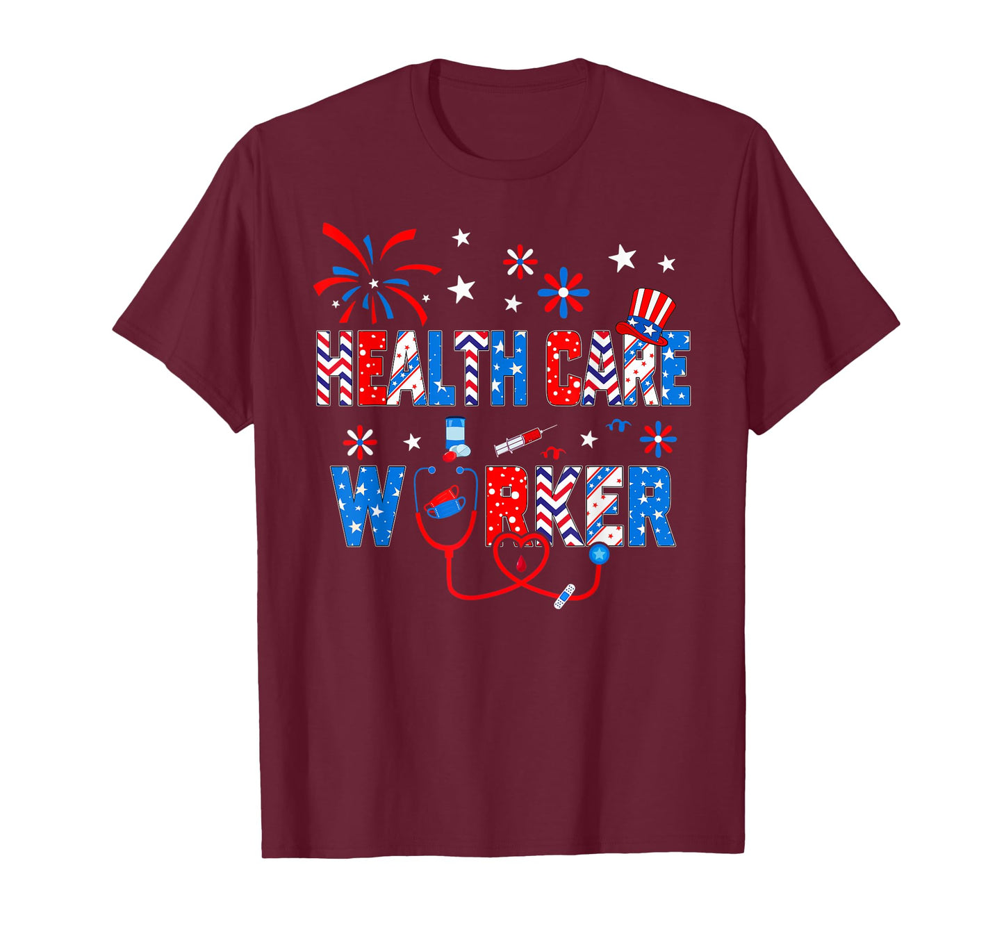 4th Of July For Women Stethoscope Health Care Worker Nurse T-Shirt