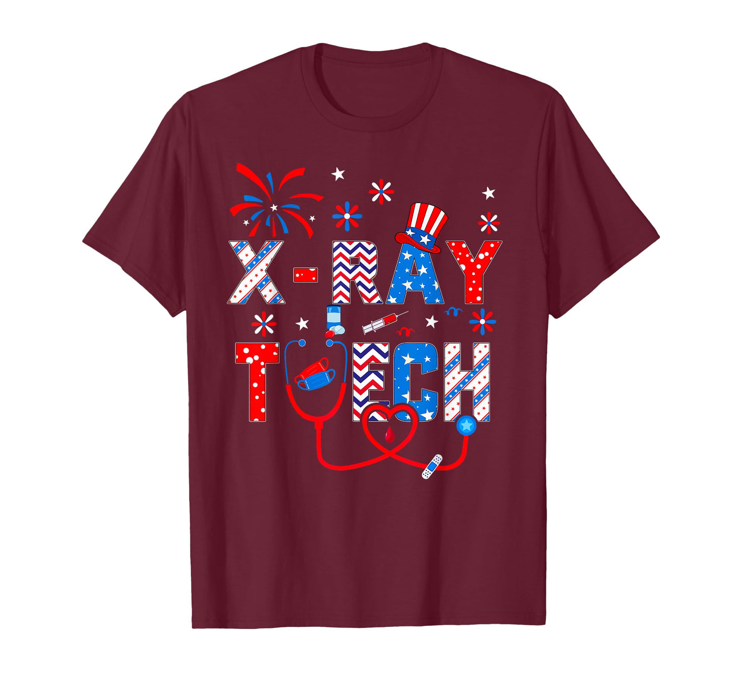 4th Of July Shirt For Women Stethoscope Patriotic X-ray Tech T-Shirt