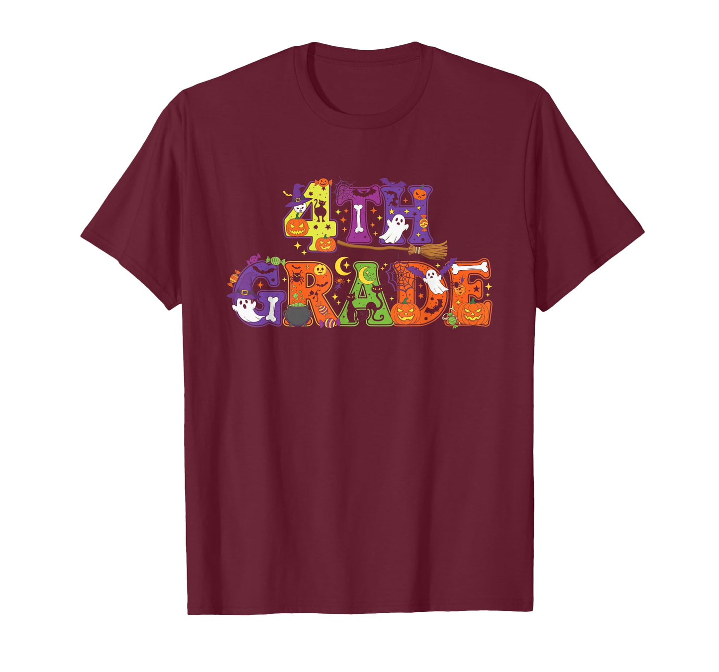 4th Grade Pumpkin Ghost Skeleton Halloween Kids Mens Womens T-Shirt