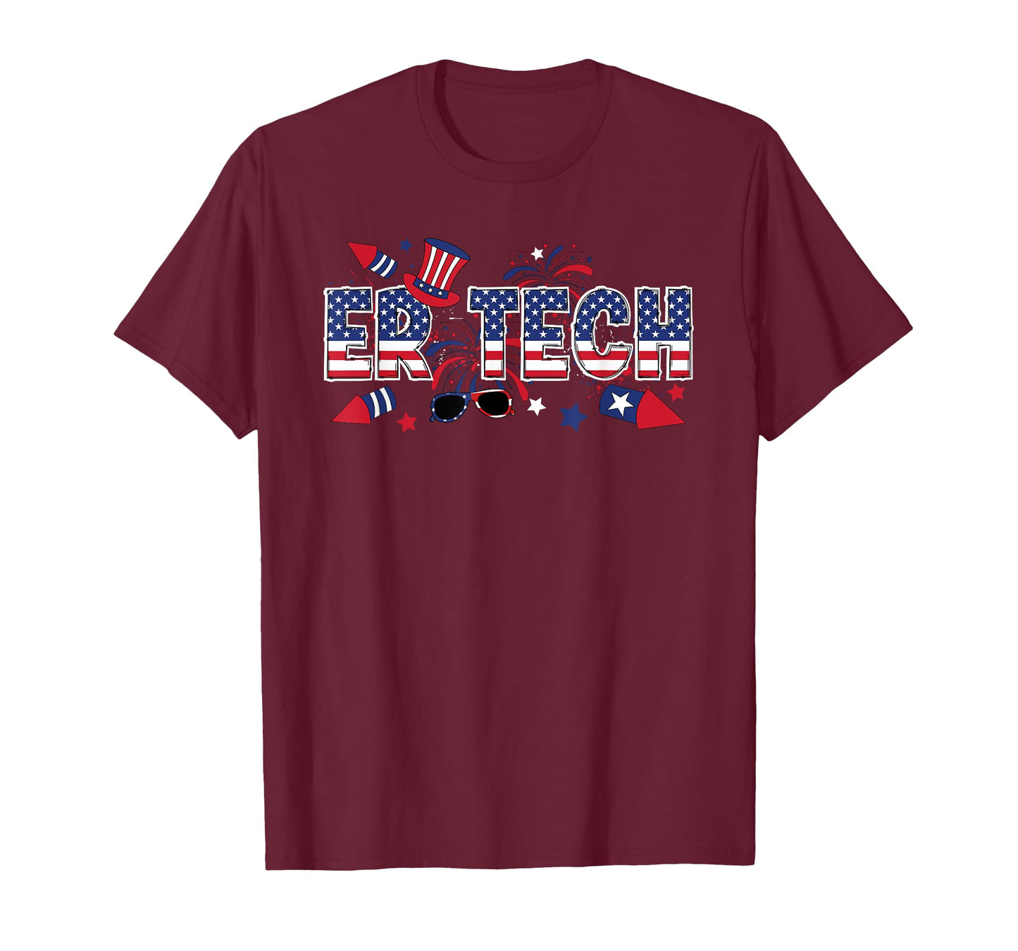 4th Of July ER Tech American Flag Emergency Room Technician T-Shirt for Women Men