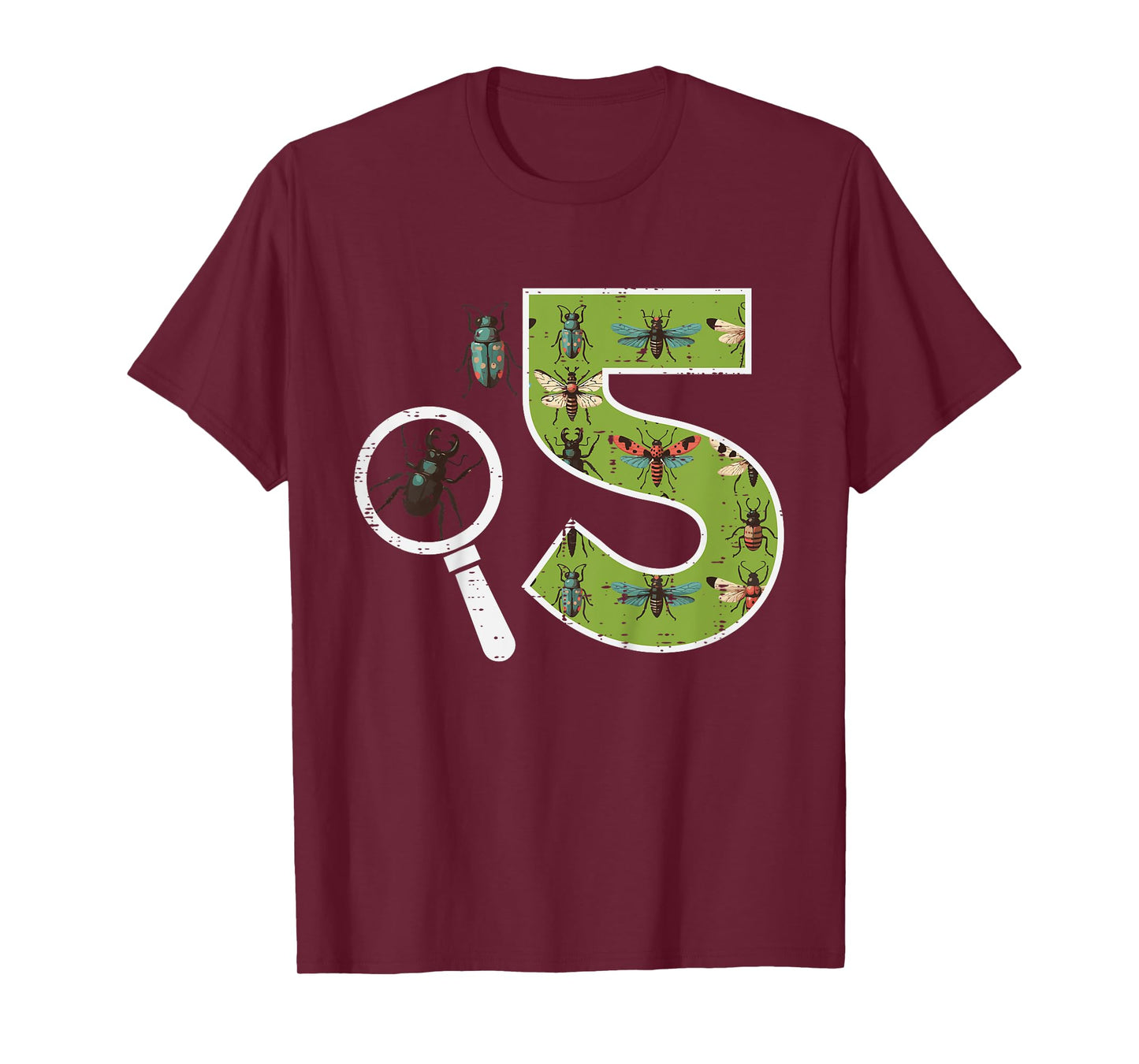 5th Birthday 5 Magnifying Glass Insects Bugs Bday Boys Girls T-Shirt