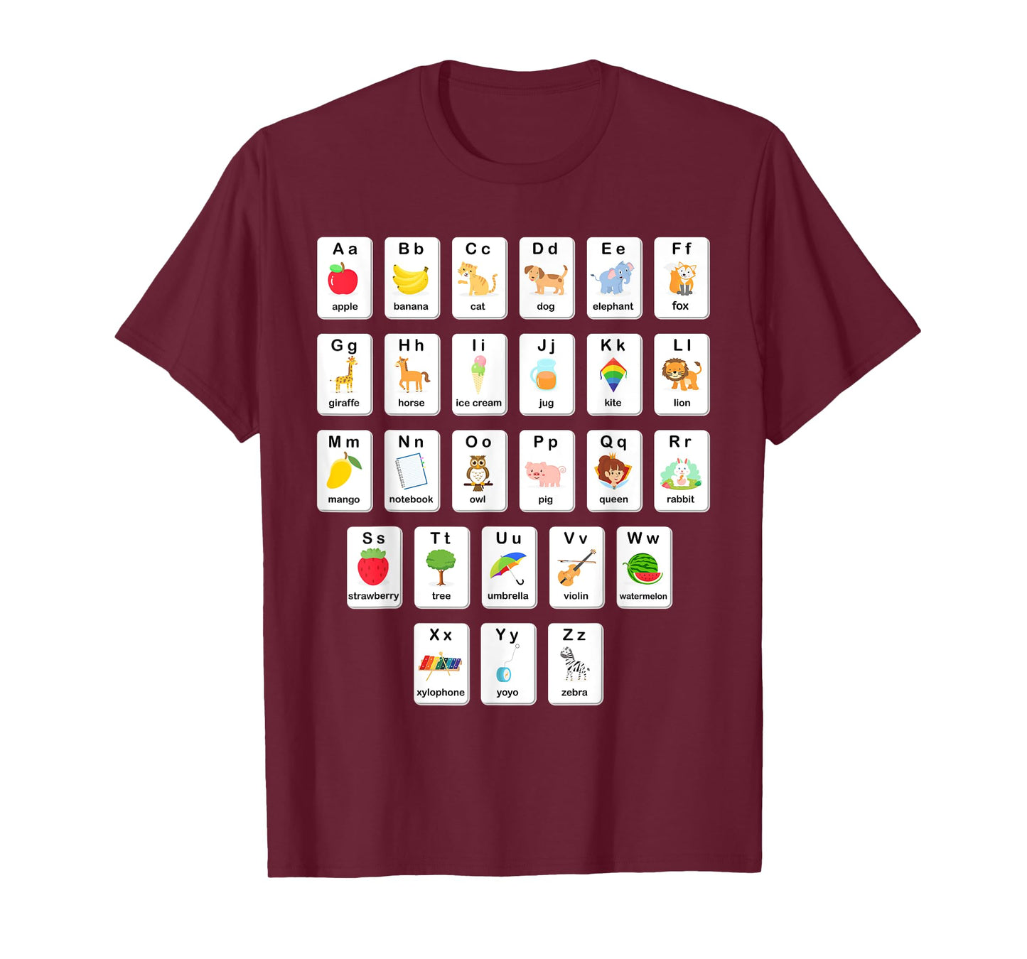 ABC Animals Object Flash Card A-Z Types of Alphabet Teacher T-Shirt