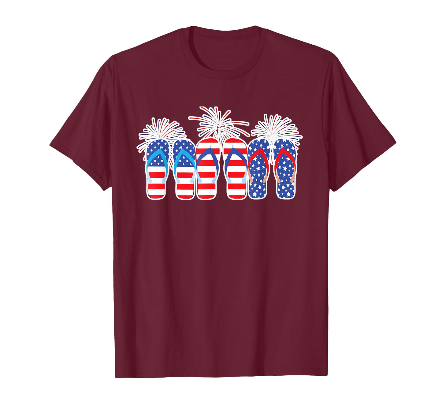 4th of July Flip Flops Red White Blue American Flag Gift T-Shirt for Women Kids Men