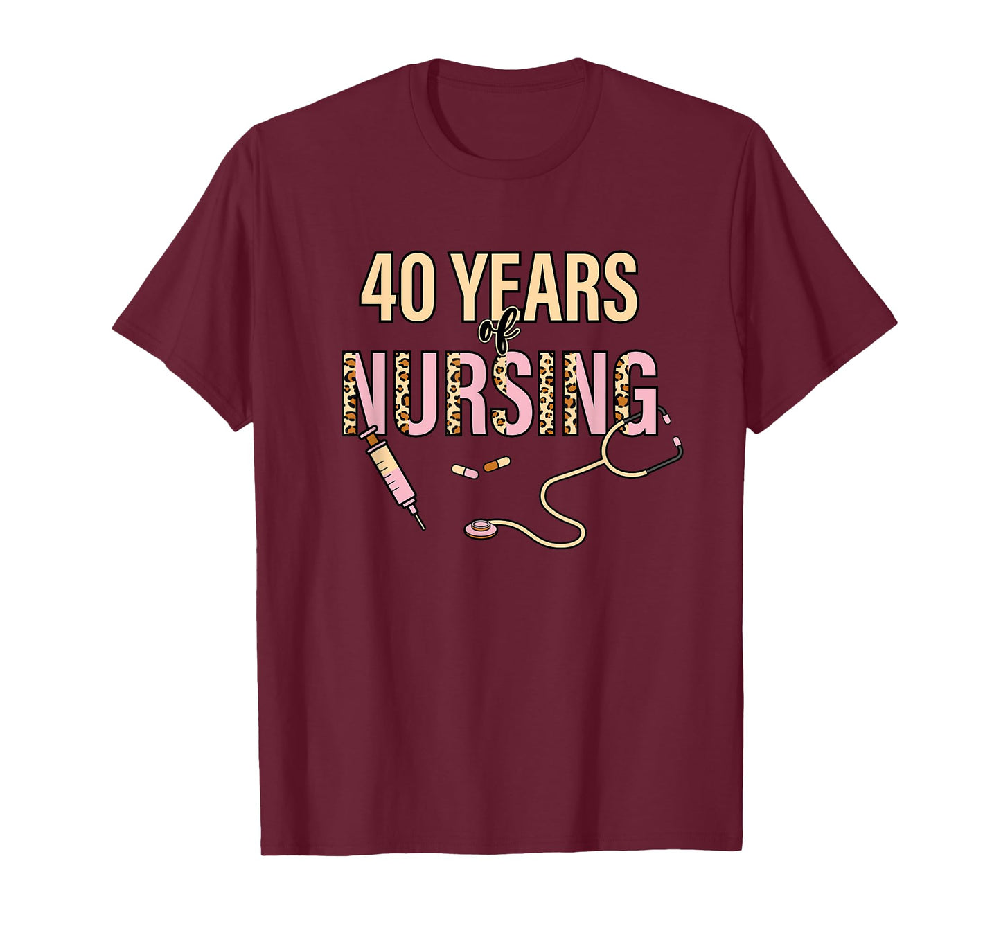 40 Years of Nursing 40th Nurse Anniversary Leopard Print T-Shirt