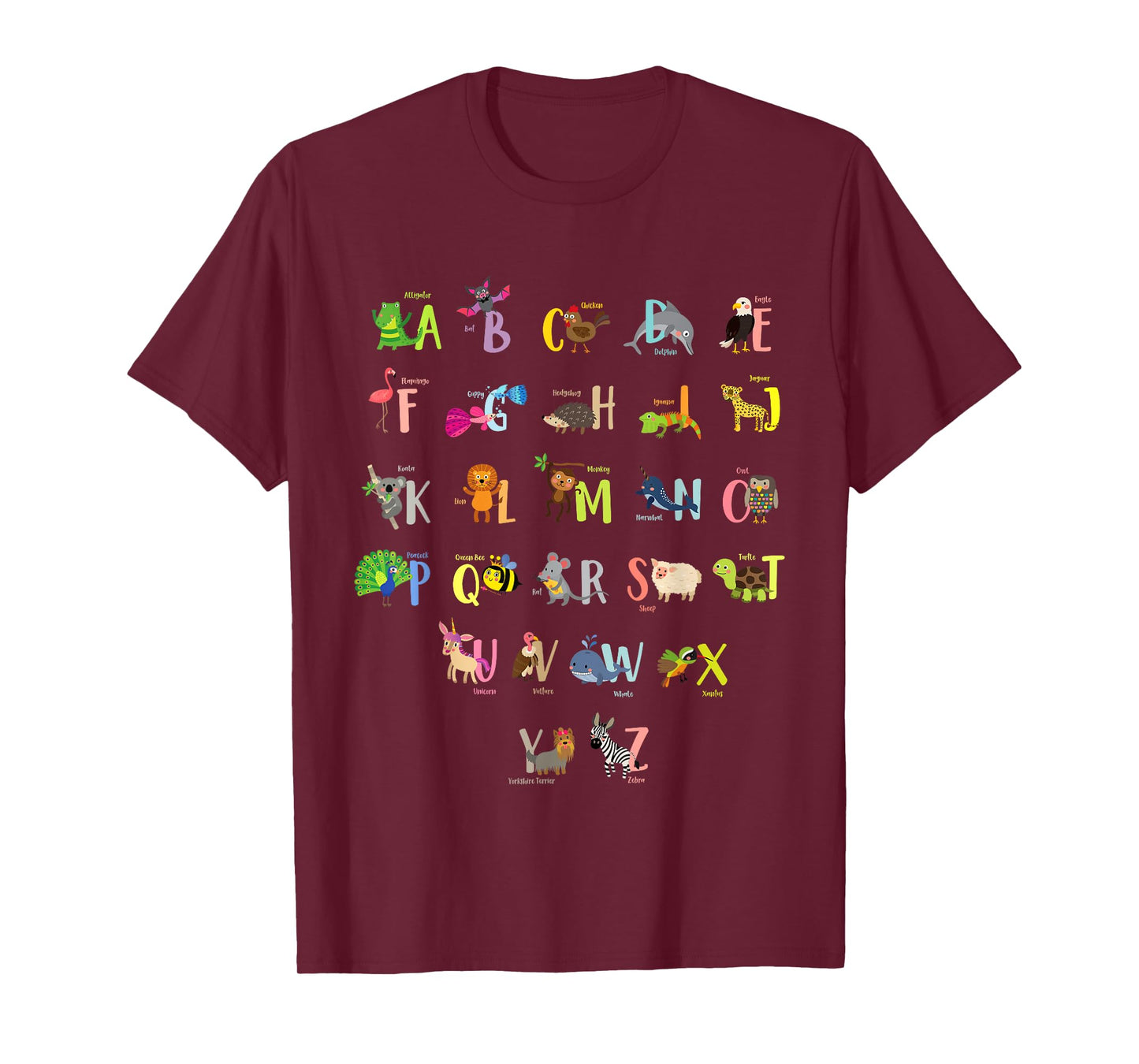 ABC Animals Identification A-Z Types Of Zoo Animals Alphabet T-Shirt