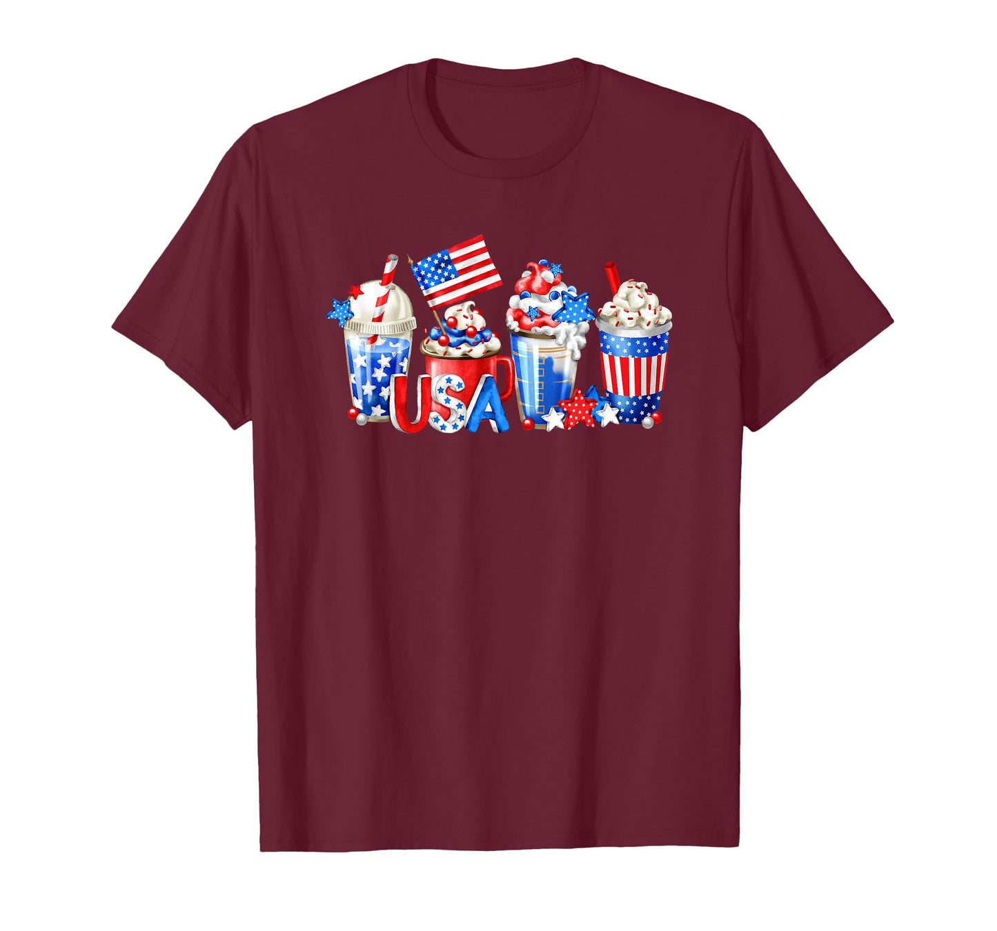 4th Of July Latte Mug For Patriotic Women White Red And Blue T-Shirt