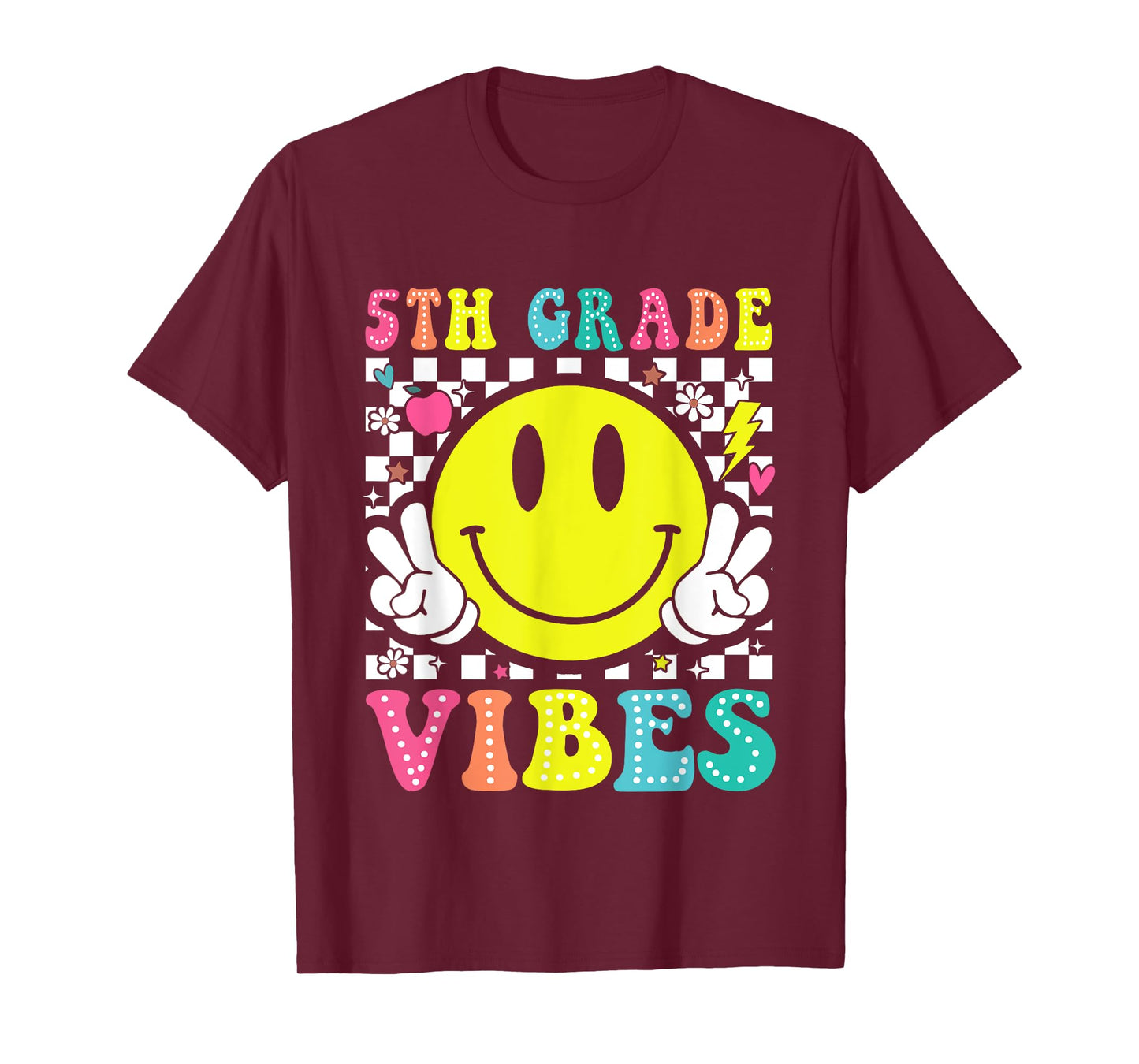 5th Grade Vibes Teacher Kids Retro Smile Face Back To School T-Shirt