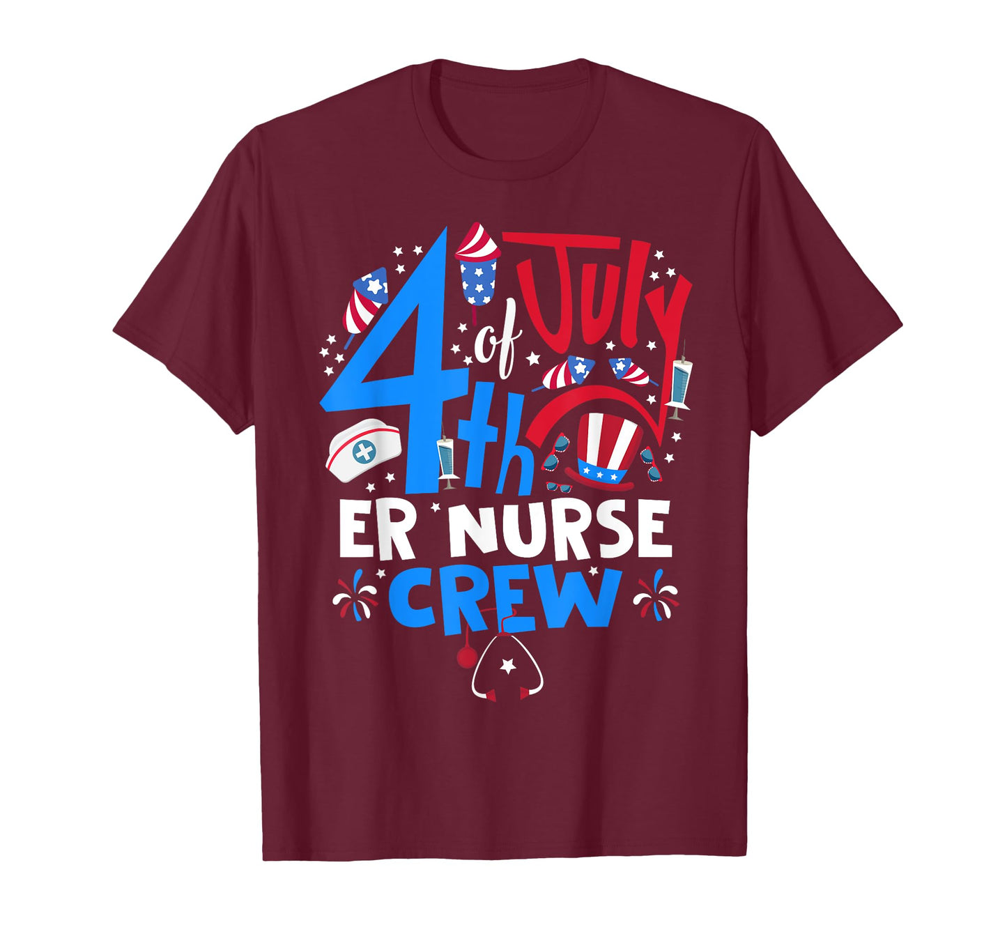 4th of July ER Nurse Crew Emergency Room Nurse In 4th July T-Shirt for Women Men