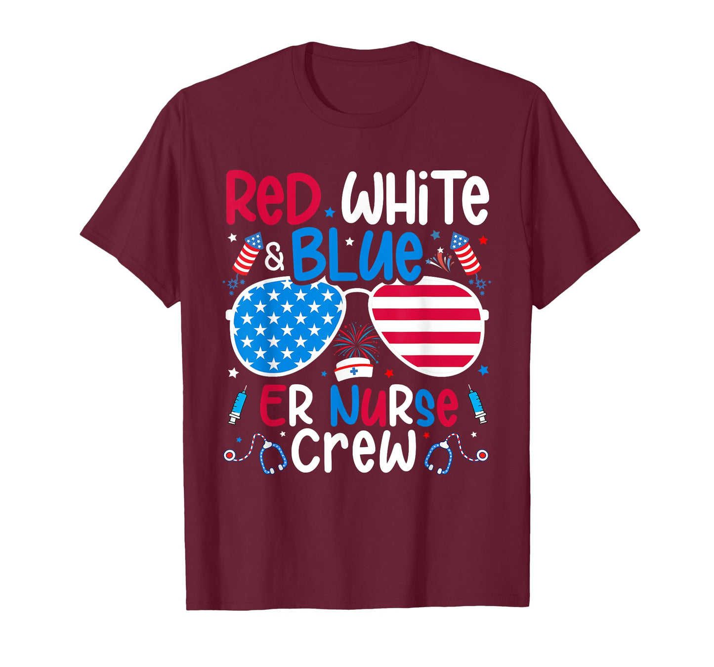 4th of July Red White Blue ER Nurse Crew Patriotic Nurse T-Shirt