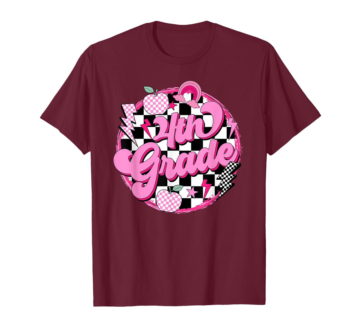 4th Grade Teacher Women Retro Checkered First Day of School T-Shirt