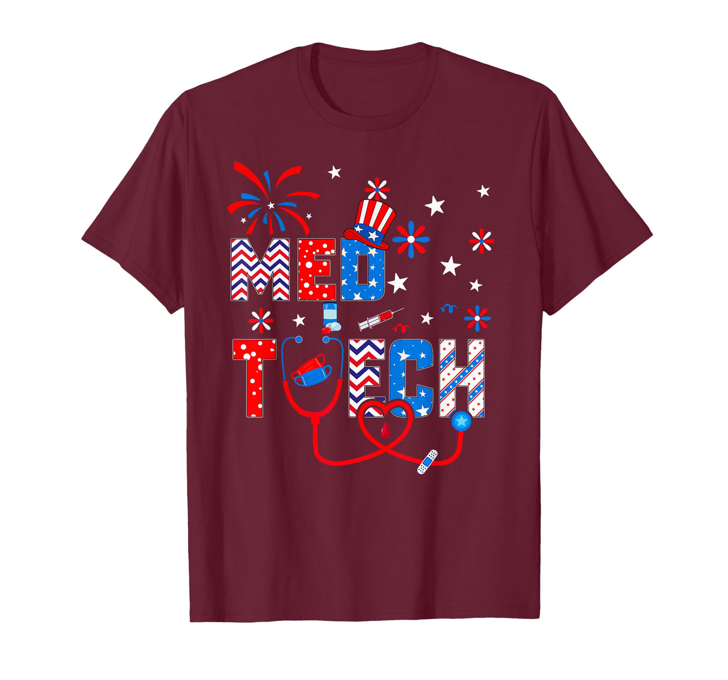 4th Of July Shirt For Women Stethoscope Patriotic Med Tech T-Shirt