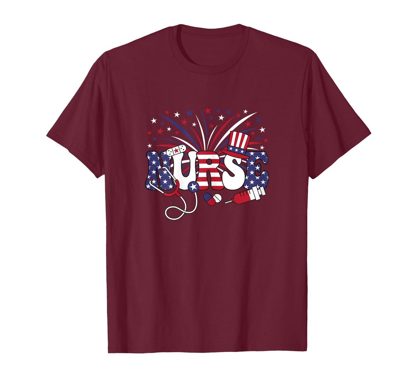 4th Of July Patriotic Nurse American Flag USA Nursing Women T-Shirt