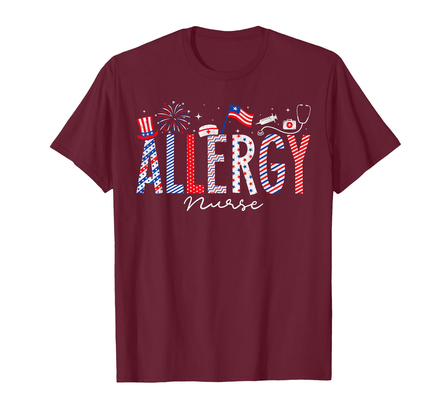 4th Of July Allergy Nurse Scrub Tops Patriotic Nurses T-Shirt for Women Men