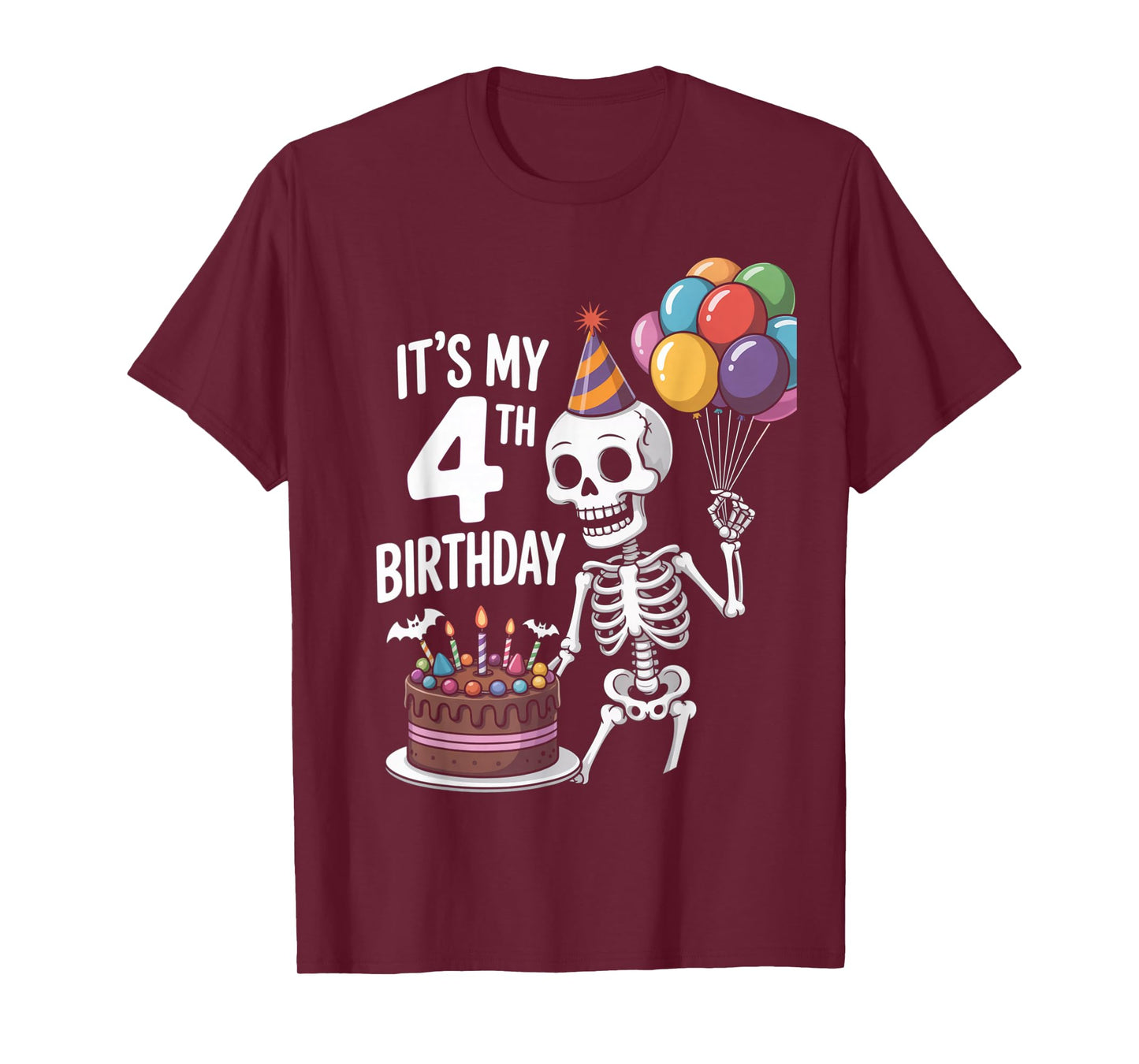 4th Birthday Skeleton Halloween Party Kids Spooky Skeleton T-Shirt