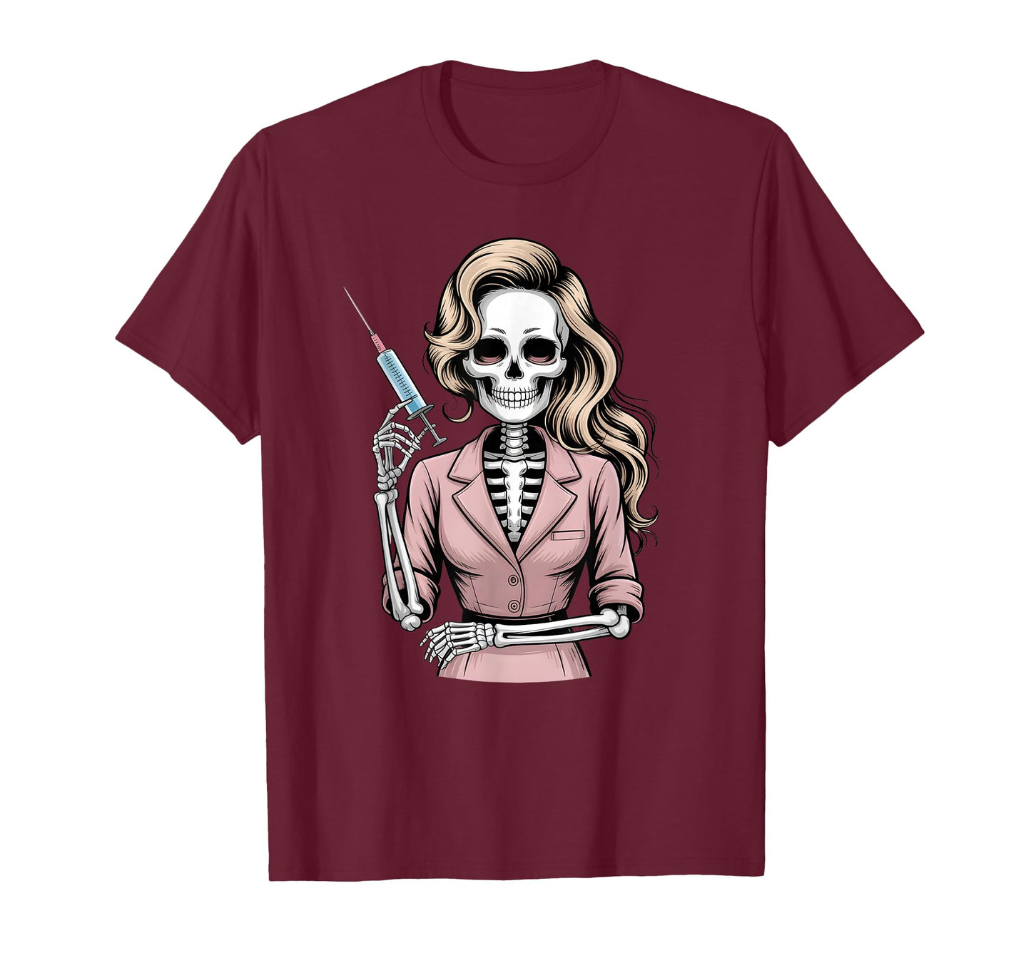 Halloween Gothic Skeleton Beautician Nurse with Syringe T-Shirt