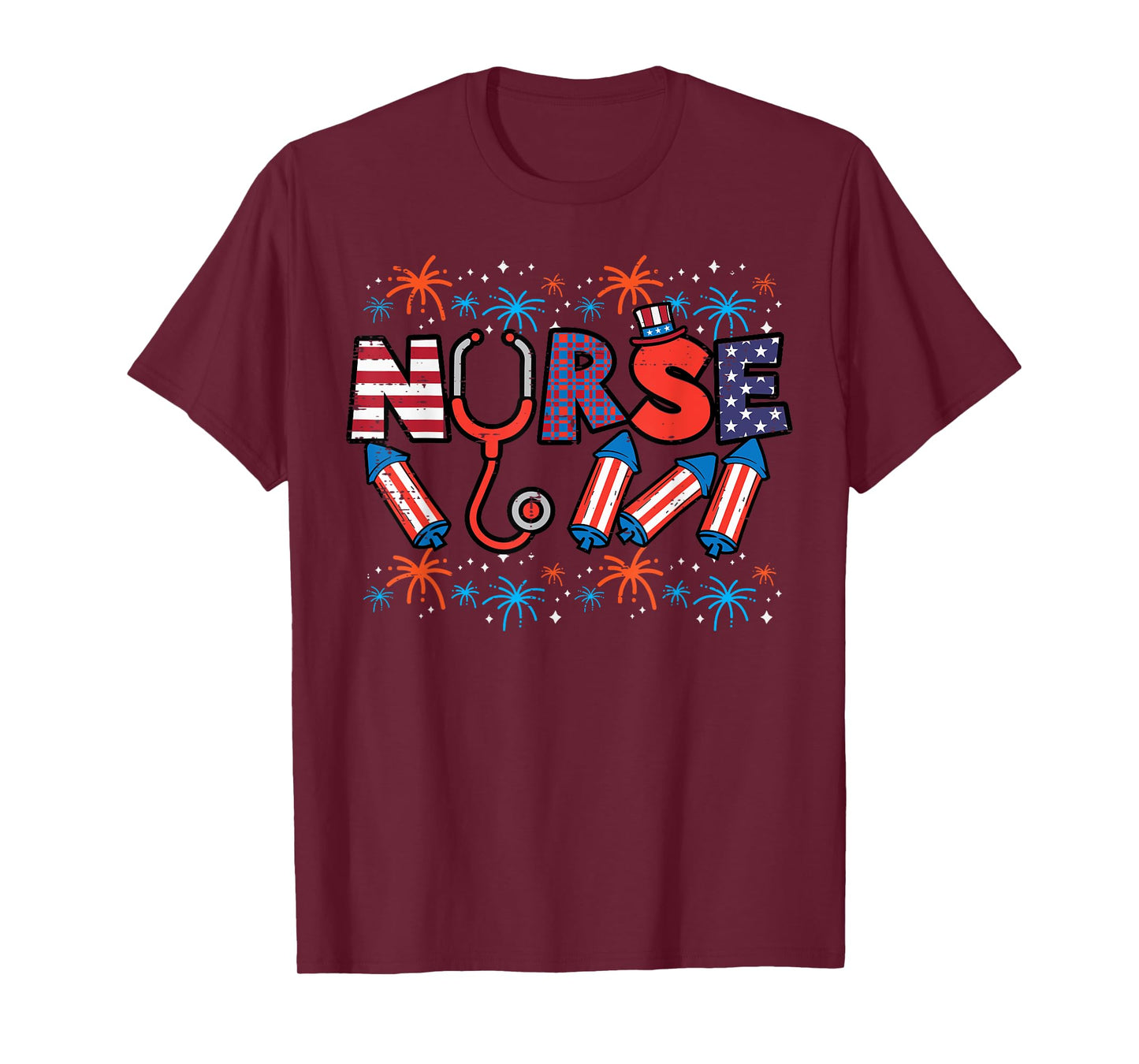 4th Of July Nurse Stethoscope Patriotic Scrub Top Women Men T-Shirt