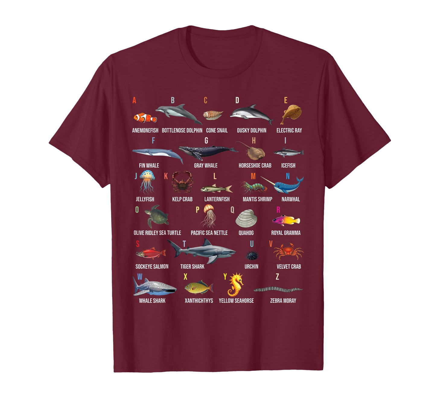 A-Z Ocean Life Alphabet Marine Creatures Exploration T-Shirt
