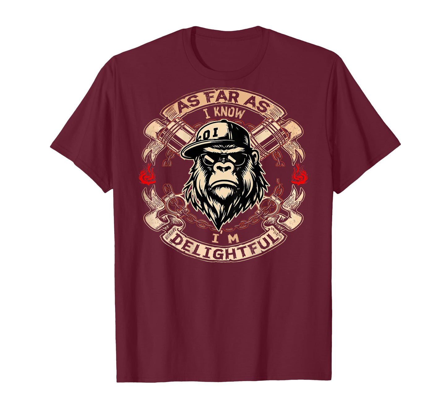 (ON Back) As Far As I Know I'm Delightful Funny Monkey Quote T-Shirt