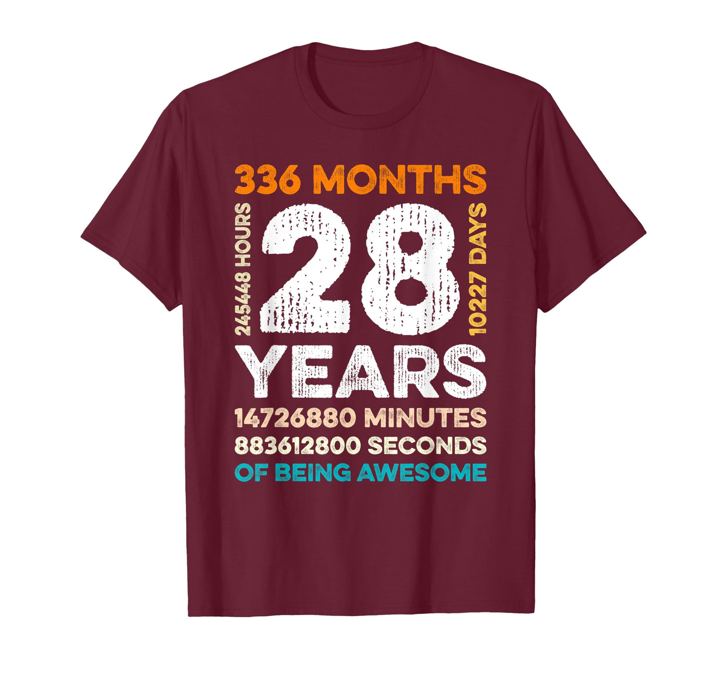 28 Years Old 336 Months Of Being Awesome 28th Birthday Gifts T-Shirt