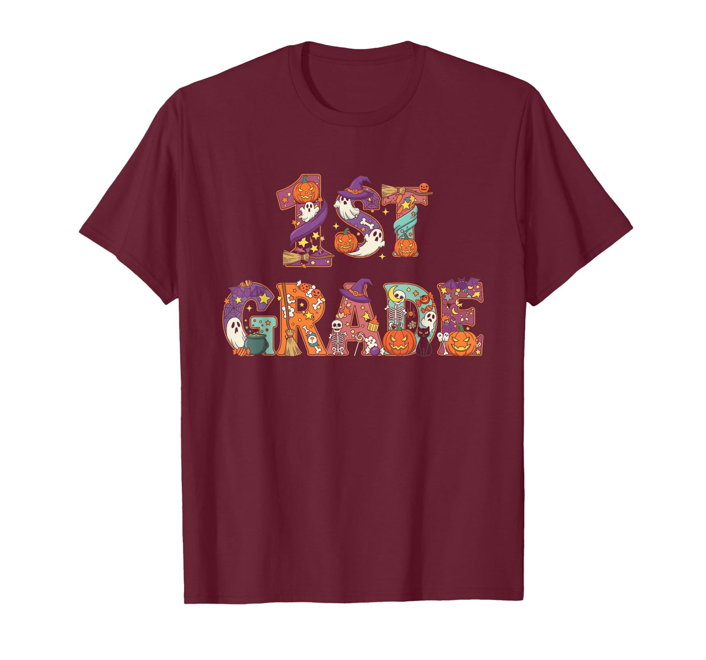 1st Grade Pumpkin Ghost Skeleton Halloween Kids Mens Womens T-Shirt