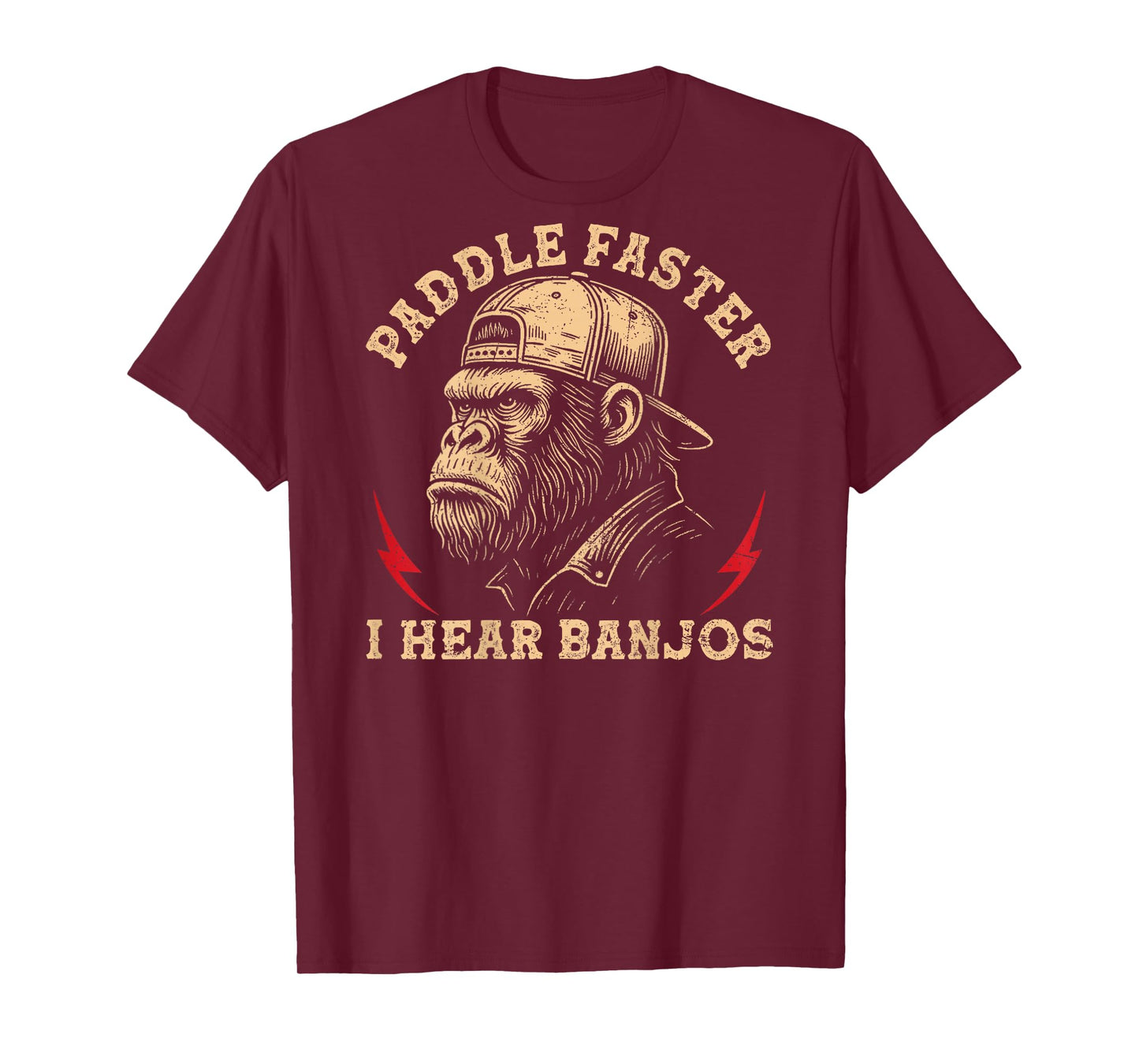 (On Back) Paddle Faster I Hear Banjos Funny Monkey T-Shirt