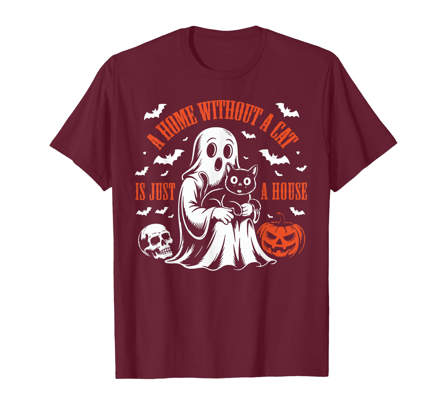 A Home Without a Cat is just A House Boo Ghost Cat Halloween T-Shirt