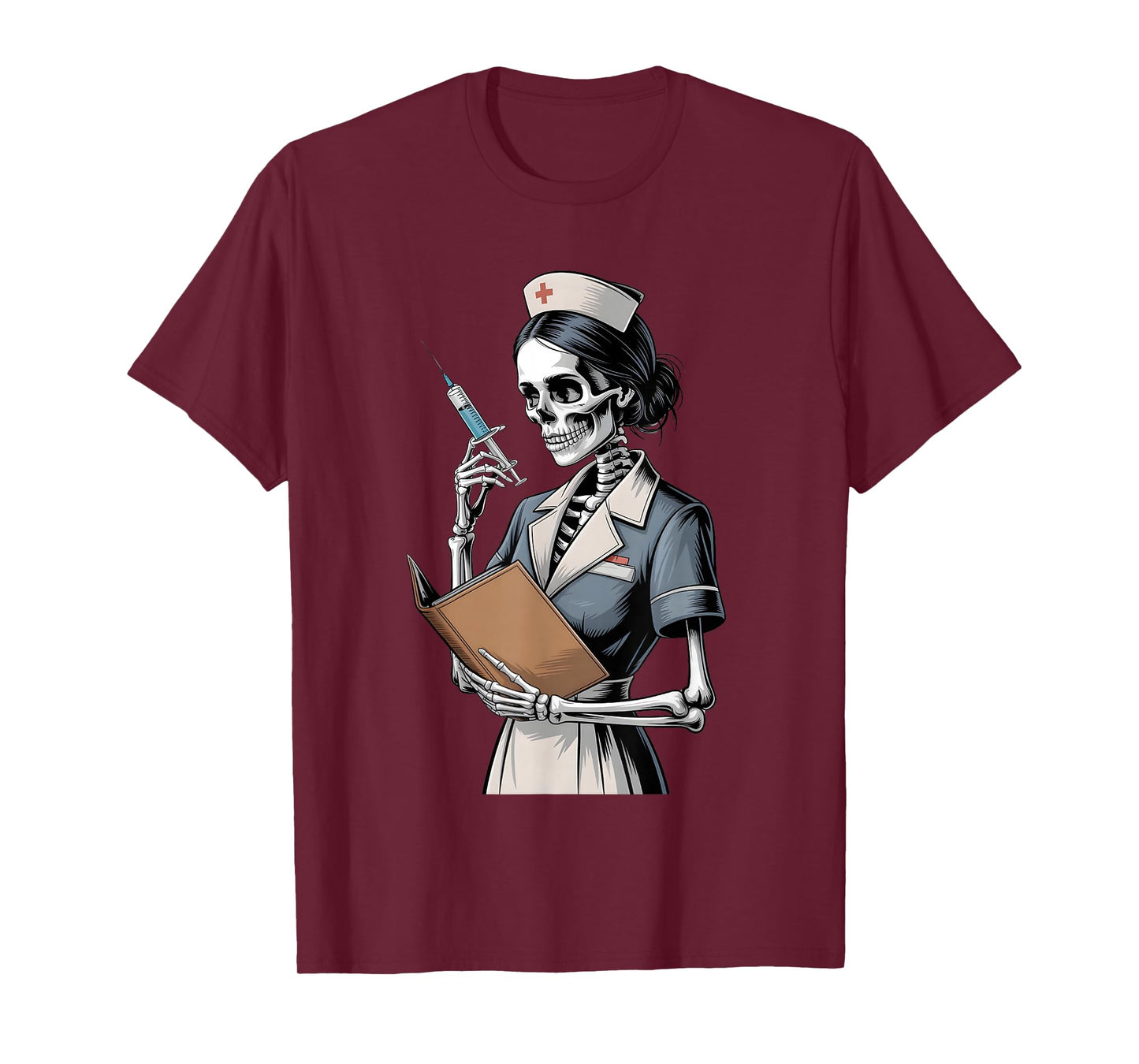 Halloween Gothic Skeleton Nurse with Syringe T-Shirt
