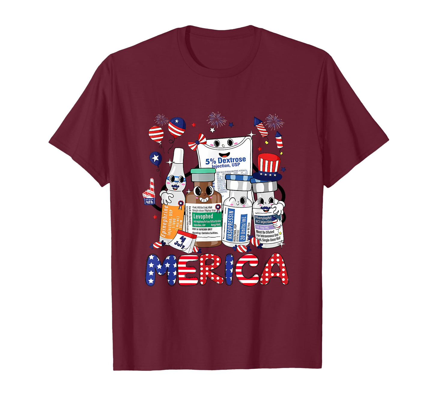 4th of July Red White Icu Nurse Care Er Ed Rn Micu Cvicu Women Men T-Shirt