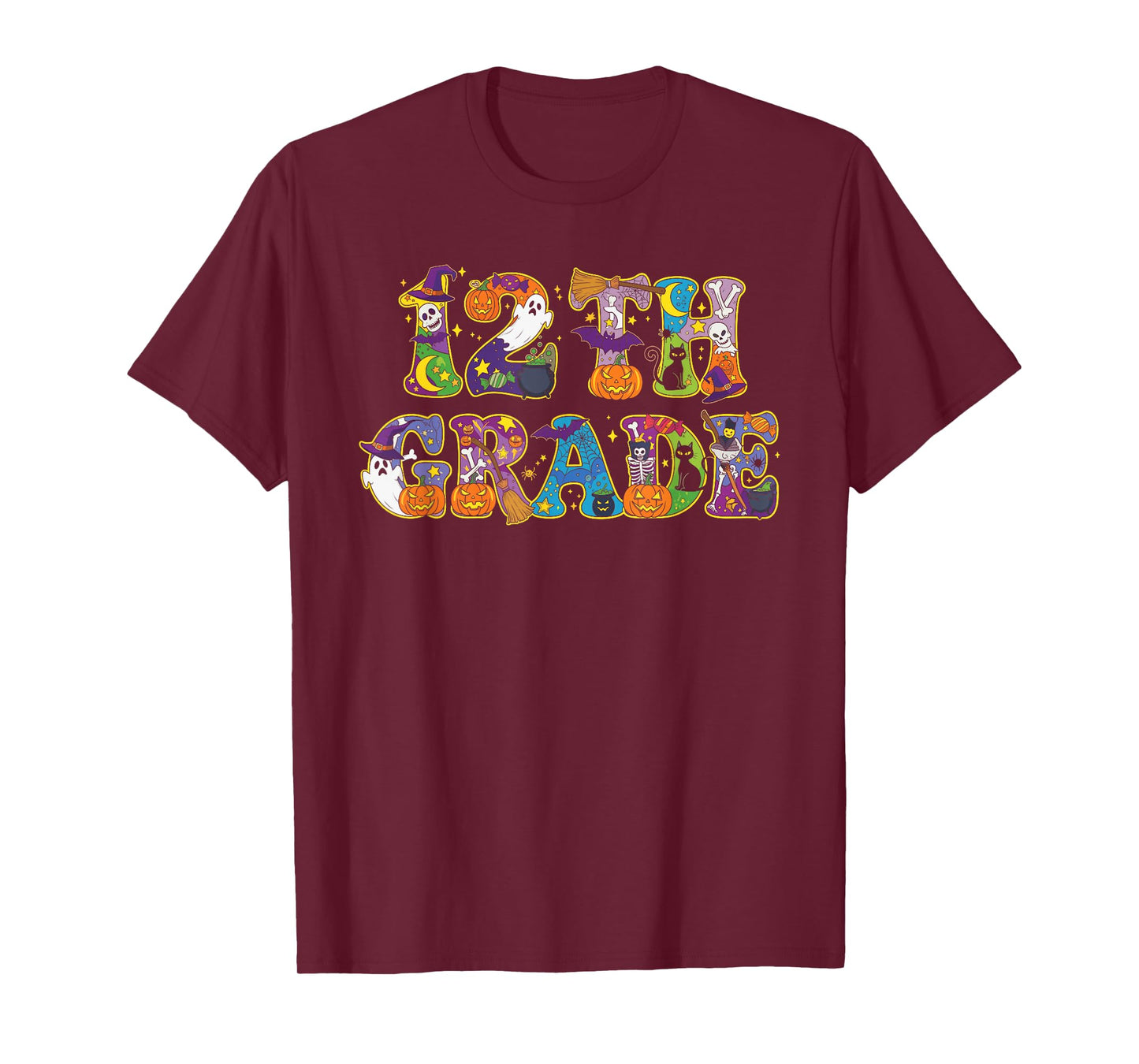 12th Grade Pumpkin Ghost Skeleton Halloween Kids Mens Womens T-Shirt