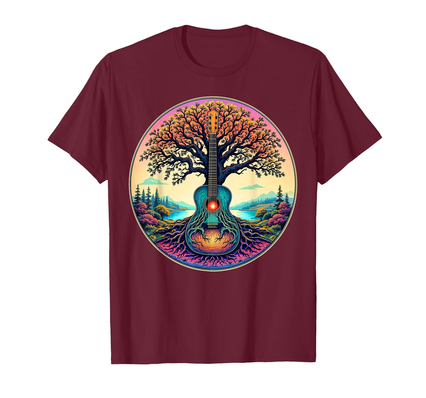Acoustic Guitar Tree of Life Lake & Forest Nature Guitarist T-Shirt