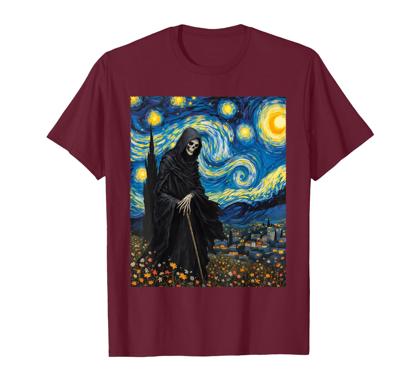 Halloween Grim Reaper Gothic Van Gogh Party Costume T-Shirt