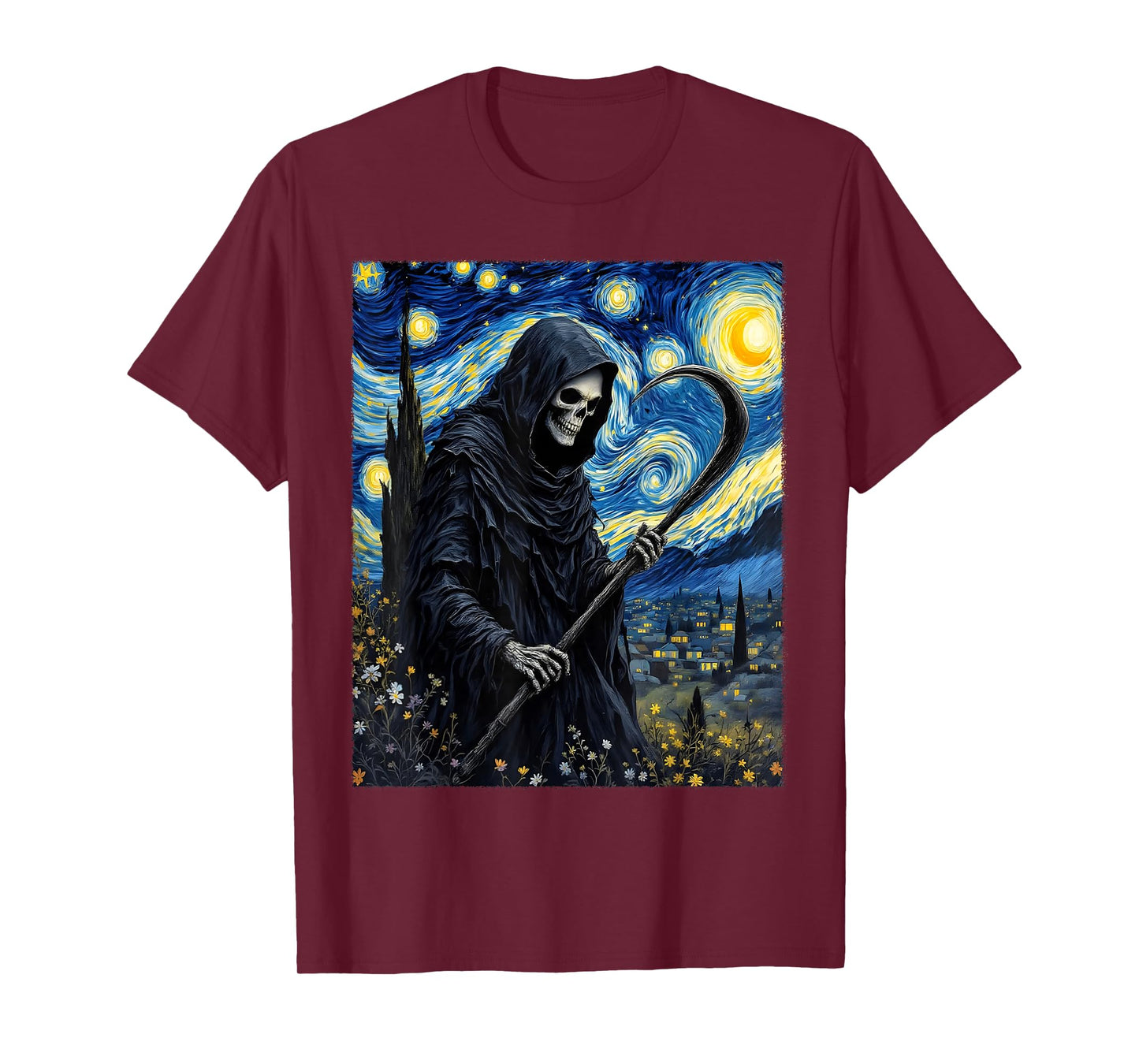 Halloween Grim Reaper Van Gogh Starry Sky Party Costume T-Shirt