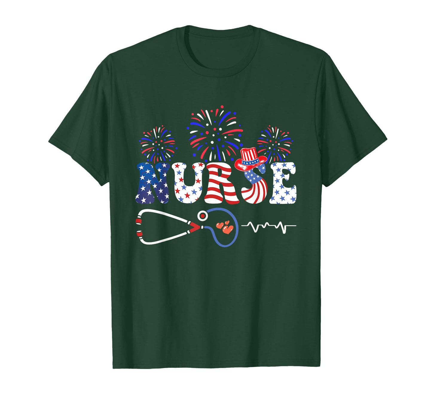 USA American Flag Patriotic Nurse Stethoscope 4th of July T-Shirt
