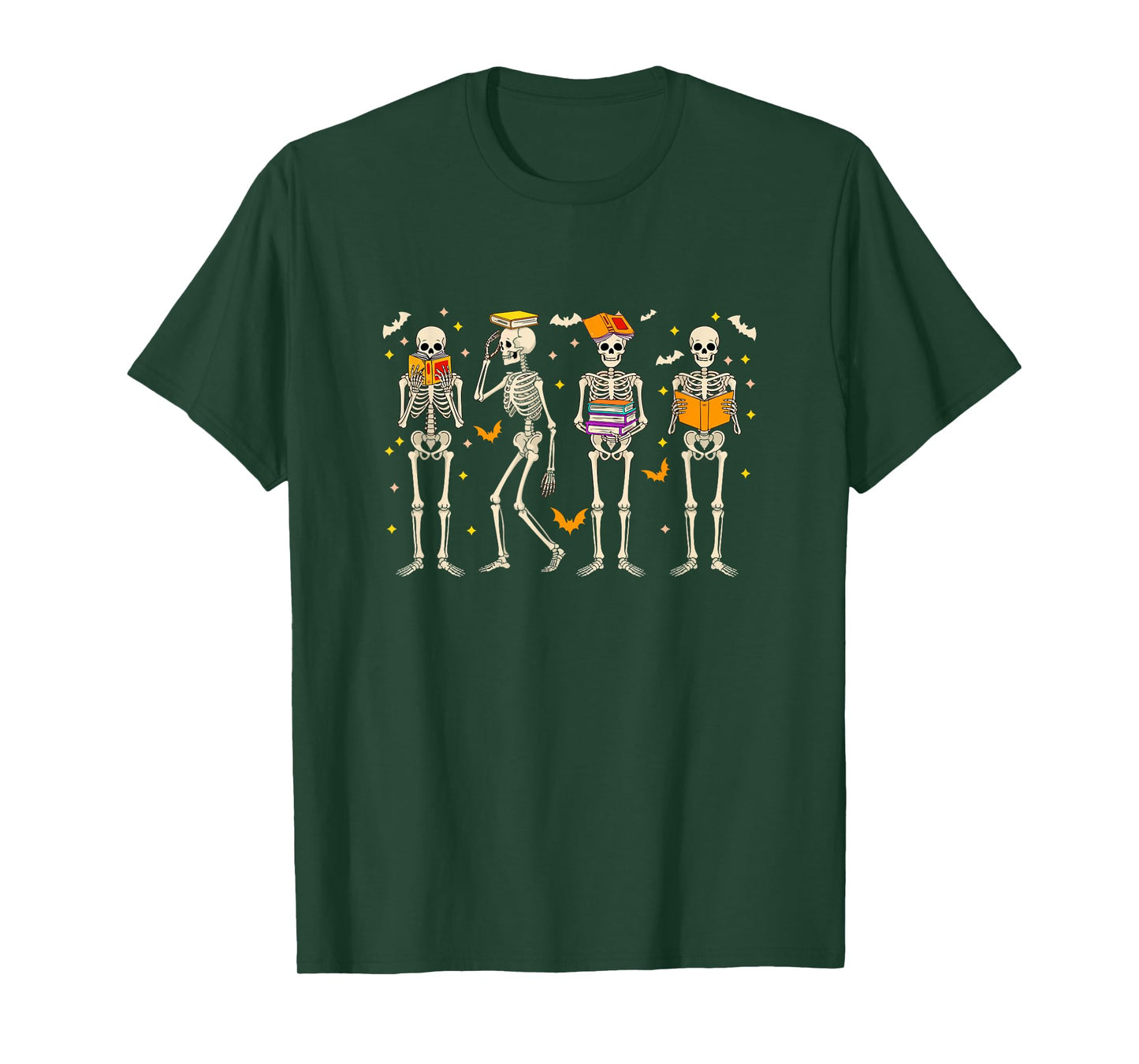 Halloween Group Skeletons Reading Books Bookworm Librarian T-Shirt
