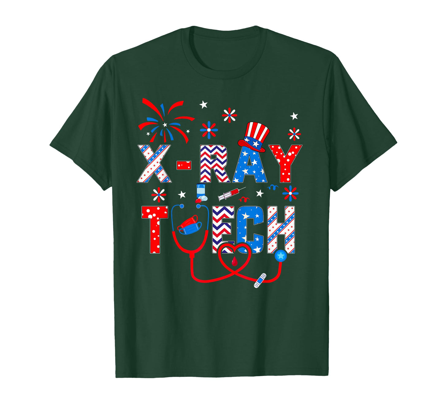 4th Of July Shirt For Women Stethoscope Patriotic X-ray Tech T-Shirt