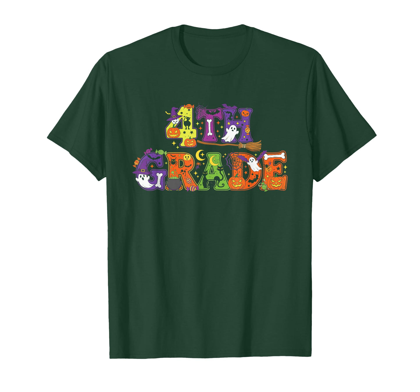 4th Grade Pumpkin Ghost Skeleton Halloween Kids Mens Womens T-Shirt