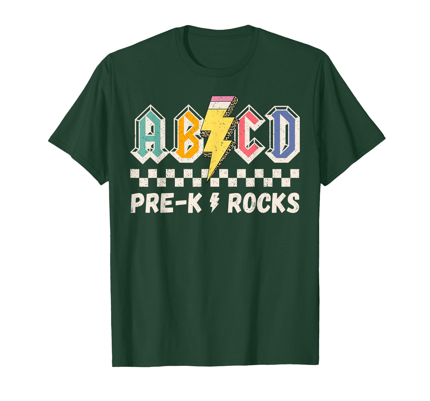 ABCD Pre-k Kindergarten Rocks Pencil Lightning Teachers Rock T-Shirt