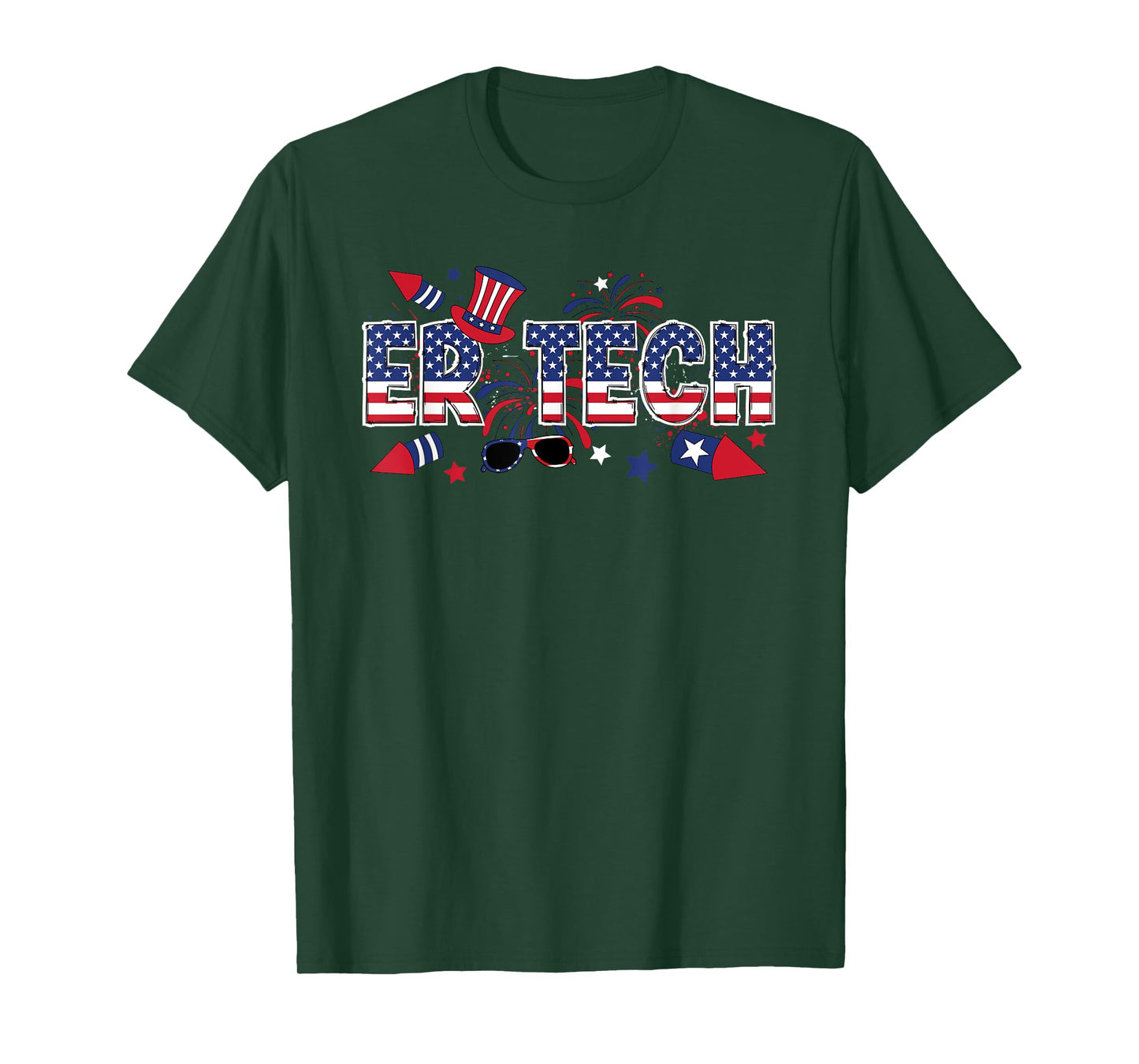 4th Of July ER Tech American Flag Emergency Room Technician T-Shirt for Women Men