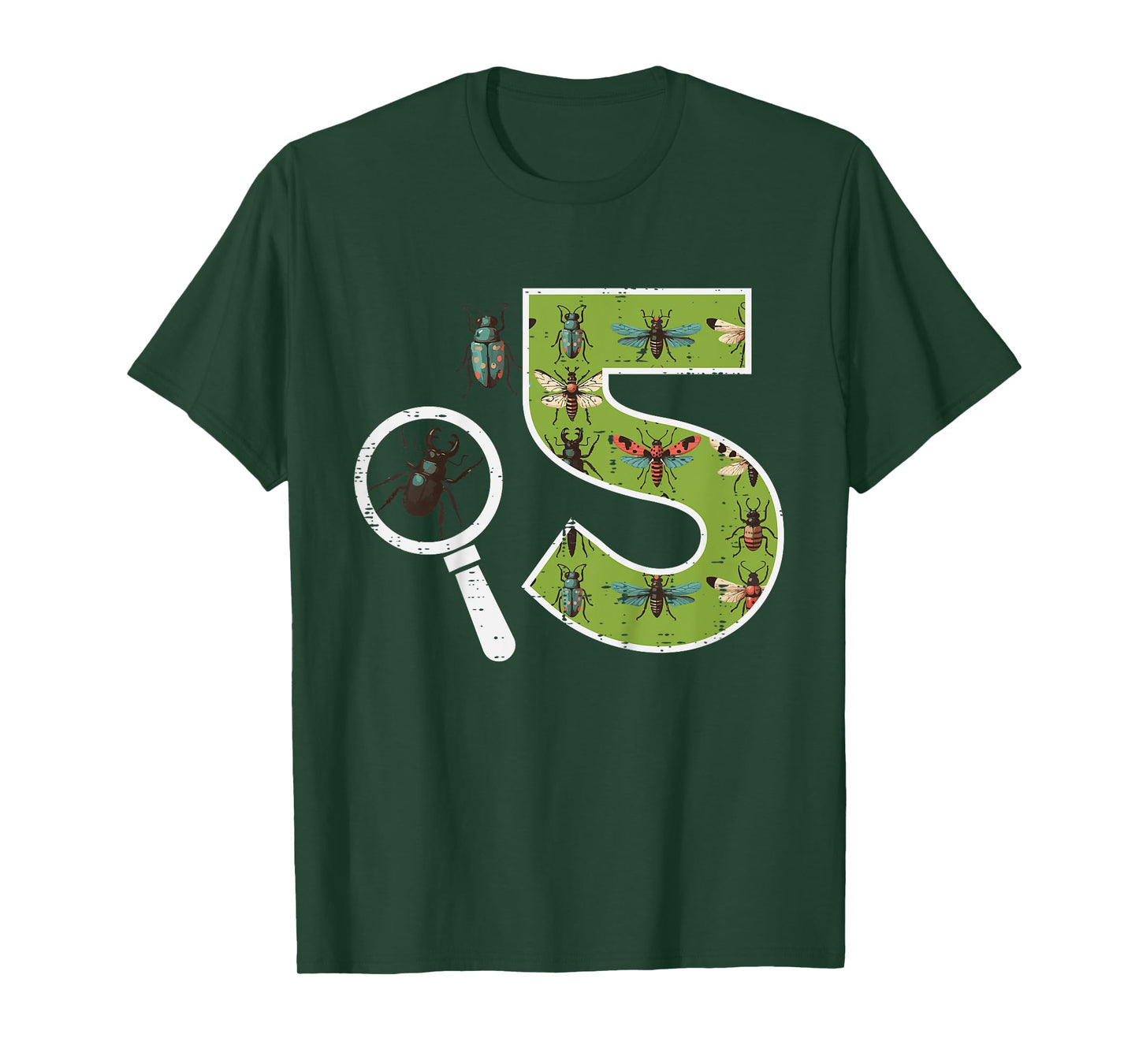 5th Birthday 5 Magnifying Glass Insects Bugs Bday Boys Girls T-Shirt