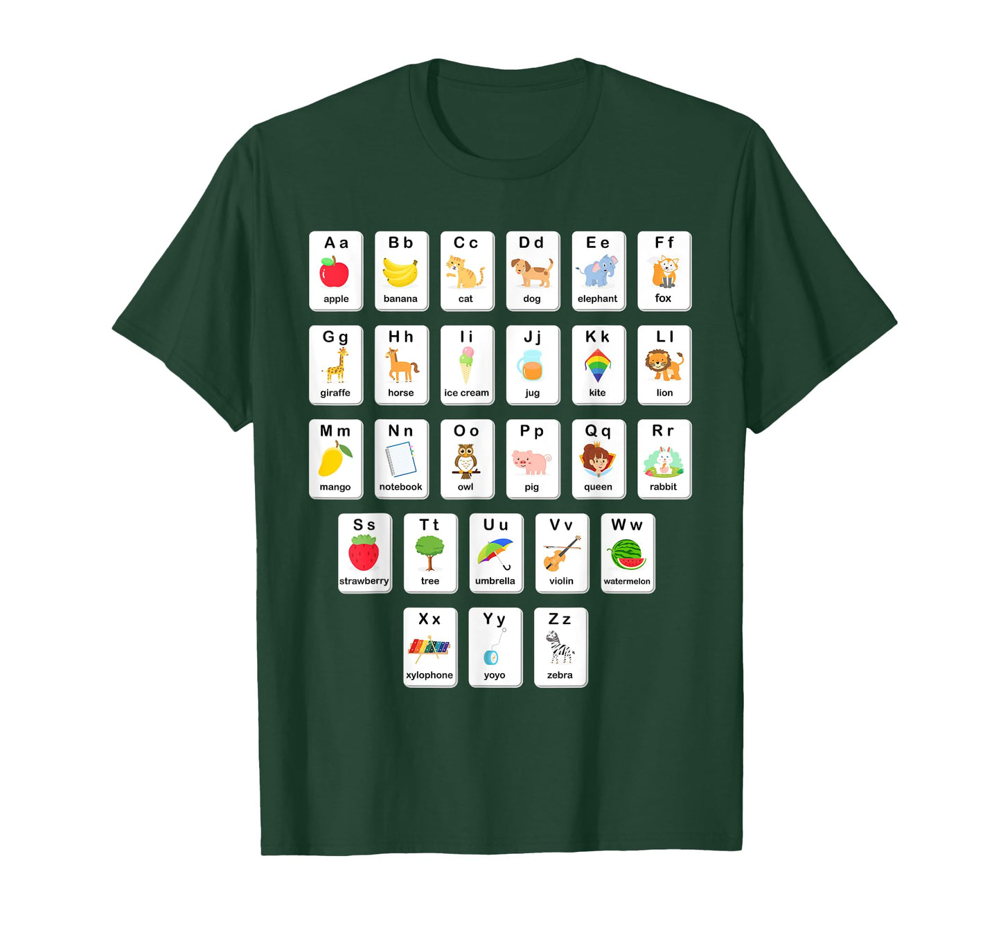 ABC Animals Object Flash Card A-Z Types of Alphabet Teacher T-Shirt