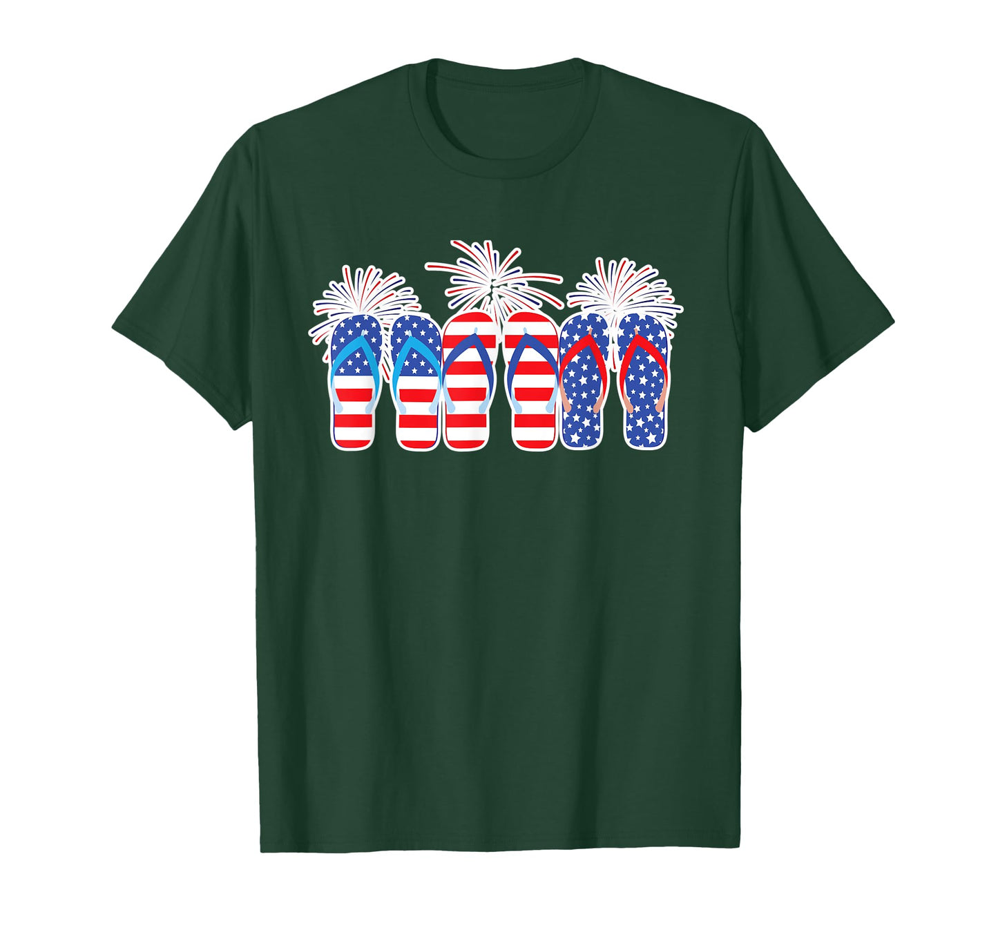 4th of July Flip Flops Red White Blue American Flag Gift T-Shirt for Women Kids Men