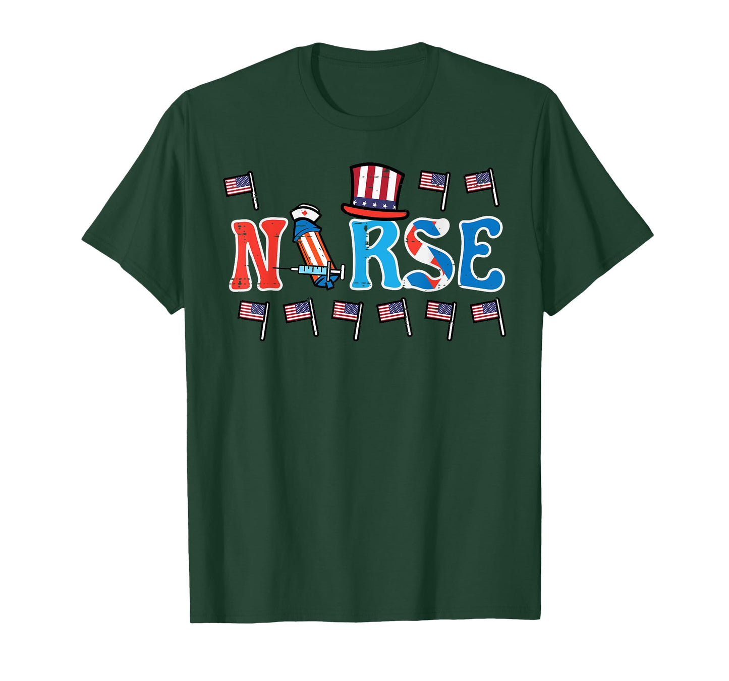 4th Of July Nurse US Flags Patriotic Scrub Top Women Men T-Shirt