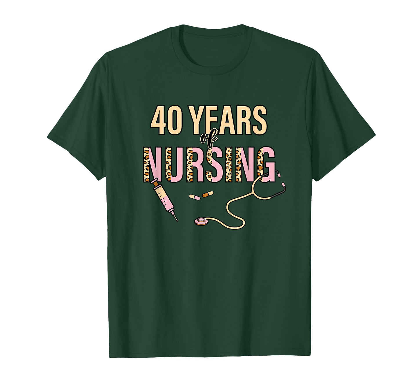 40 Years of Nursing 40th Nurse Anniversary Leopard Print T-Shirt