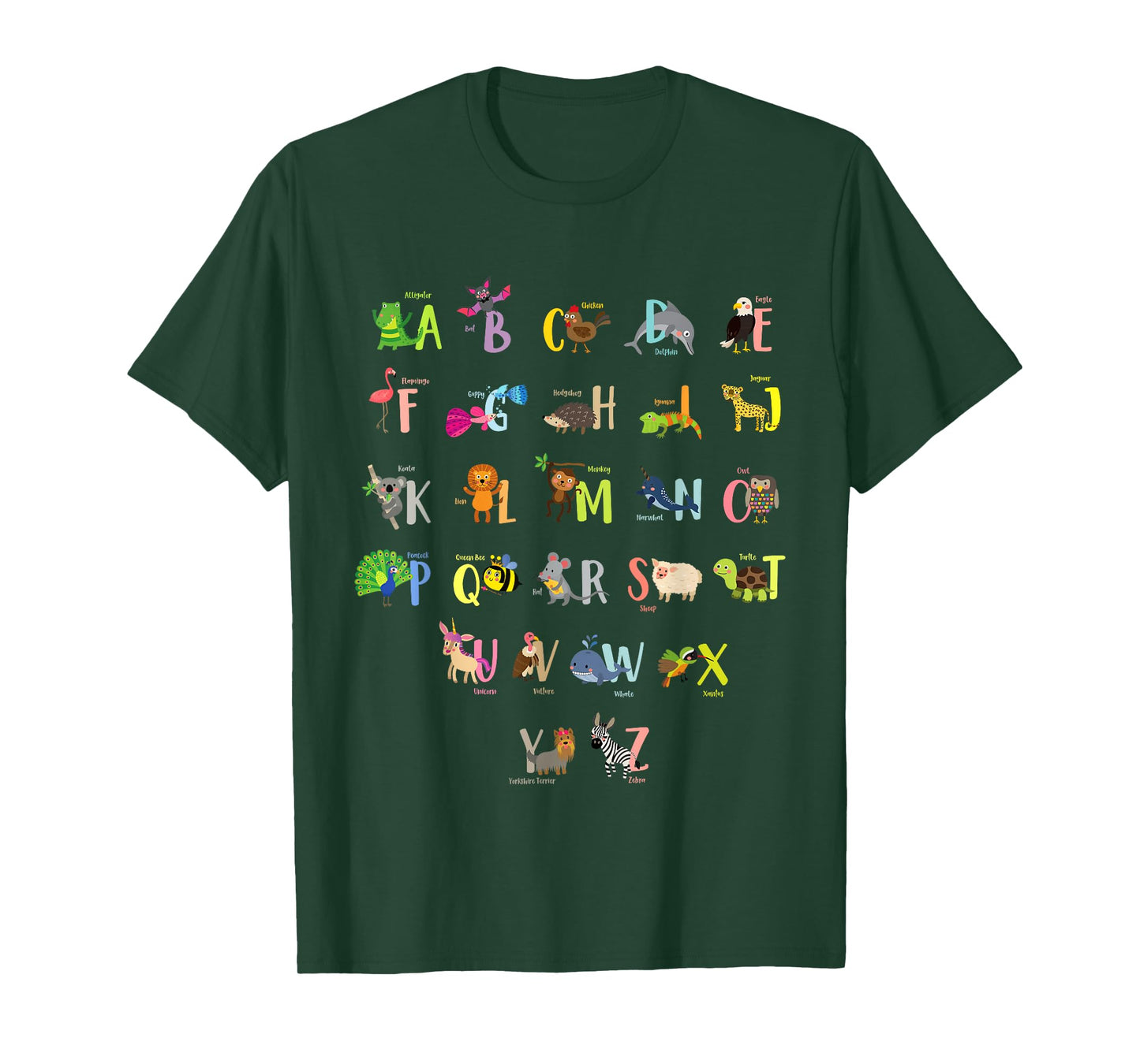 ABC Animals Identification A-Z Types Of Zoo Animals Alphabet T-Shirt