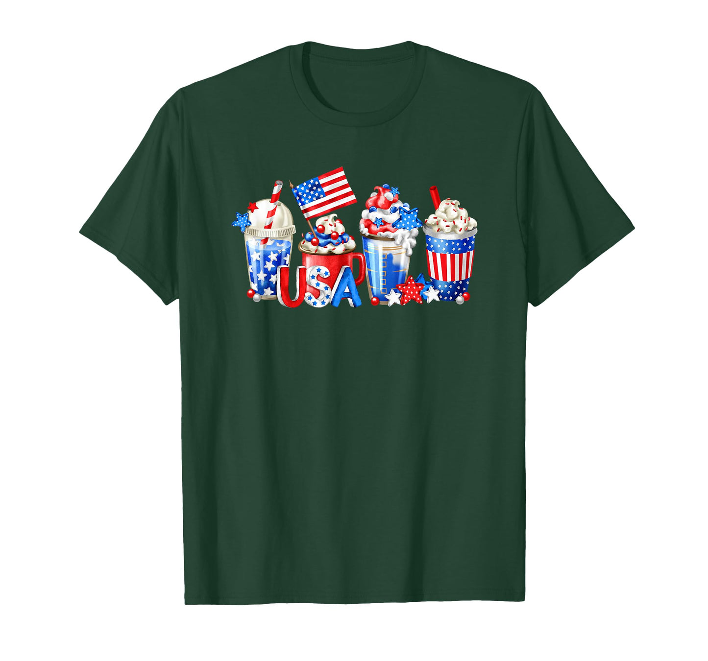 4th Of July Latte Mug For Patriotic Women White Red And Blue T-Shirt