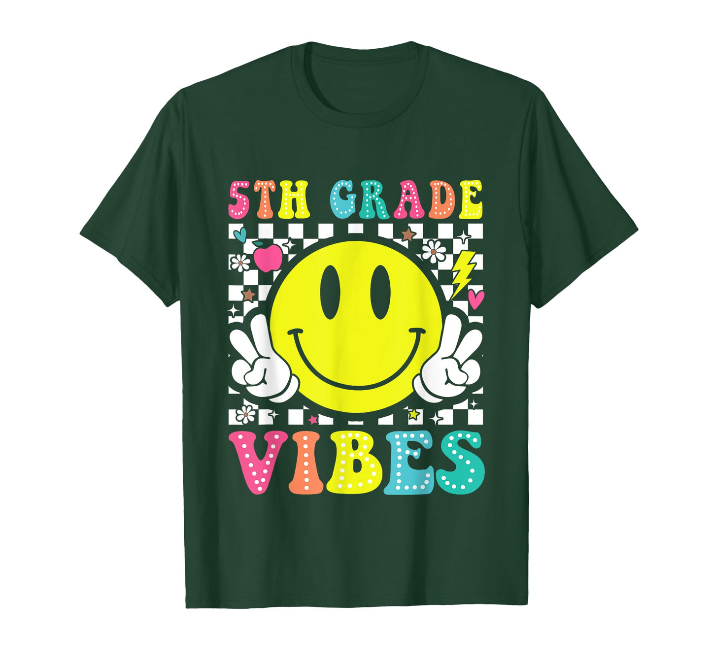 5th Grade Vibes Teacher Kids Retro Smile Face Back To School T-Shirt